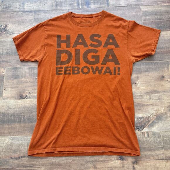 Book of Mormon Musical Hasa Diga Eebowai Orange Shirt Size Medium Broadway - Picture 1 of 5